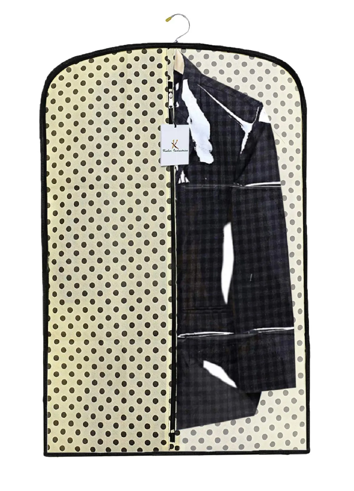 Kuber Industries Polka Dots Printed 12 Pieces Half Transparent Non Woven Men's Coat Blazer Cover (Cream) -CTKTC43362