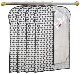 Kuber Industries Polka Dots Printed 4 Pieces Half Transparent Non Woven Men's Coat Blazer Cover (Black & White)-KUBMART885