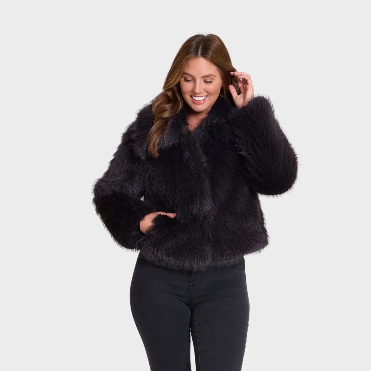 Ladies Short Faux Fur Coat