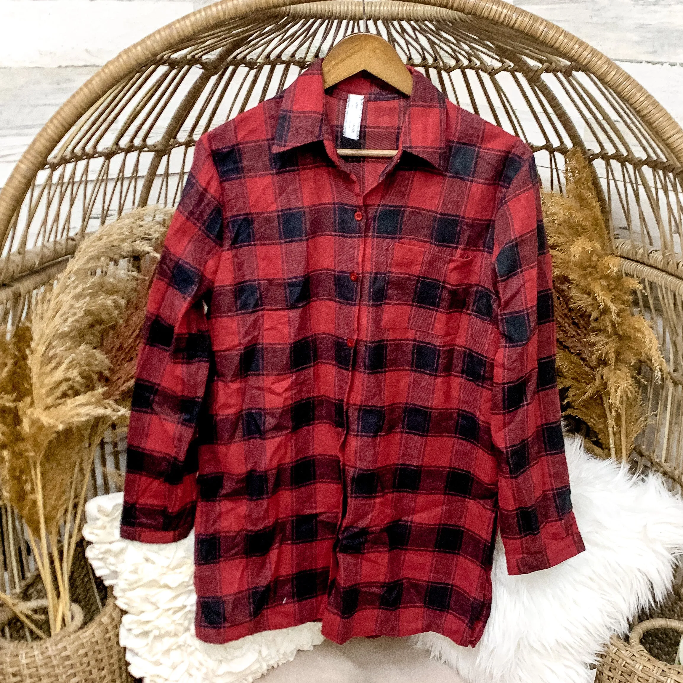 Last Chance Size S & M | Red and Black Button Up Flannel with White Cross Design