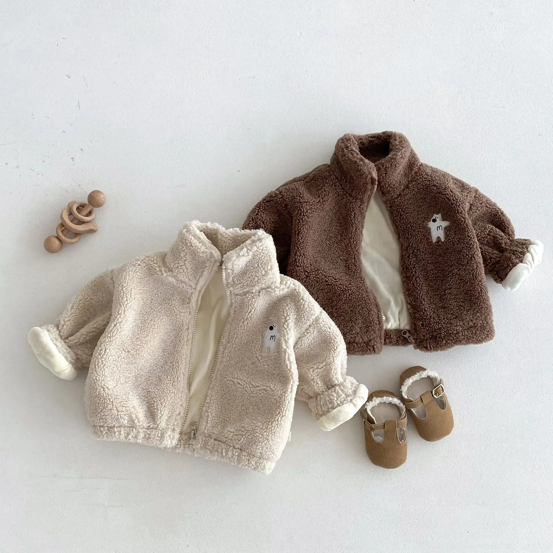 Little Bear Print Sherpa Jacket