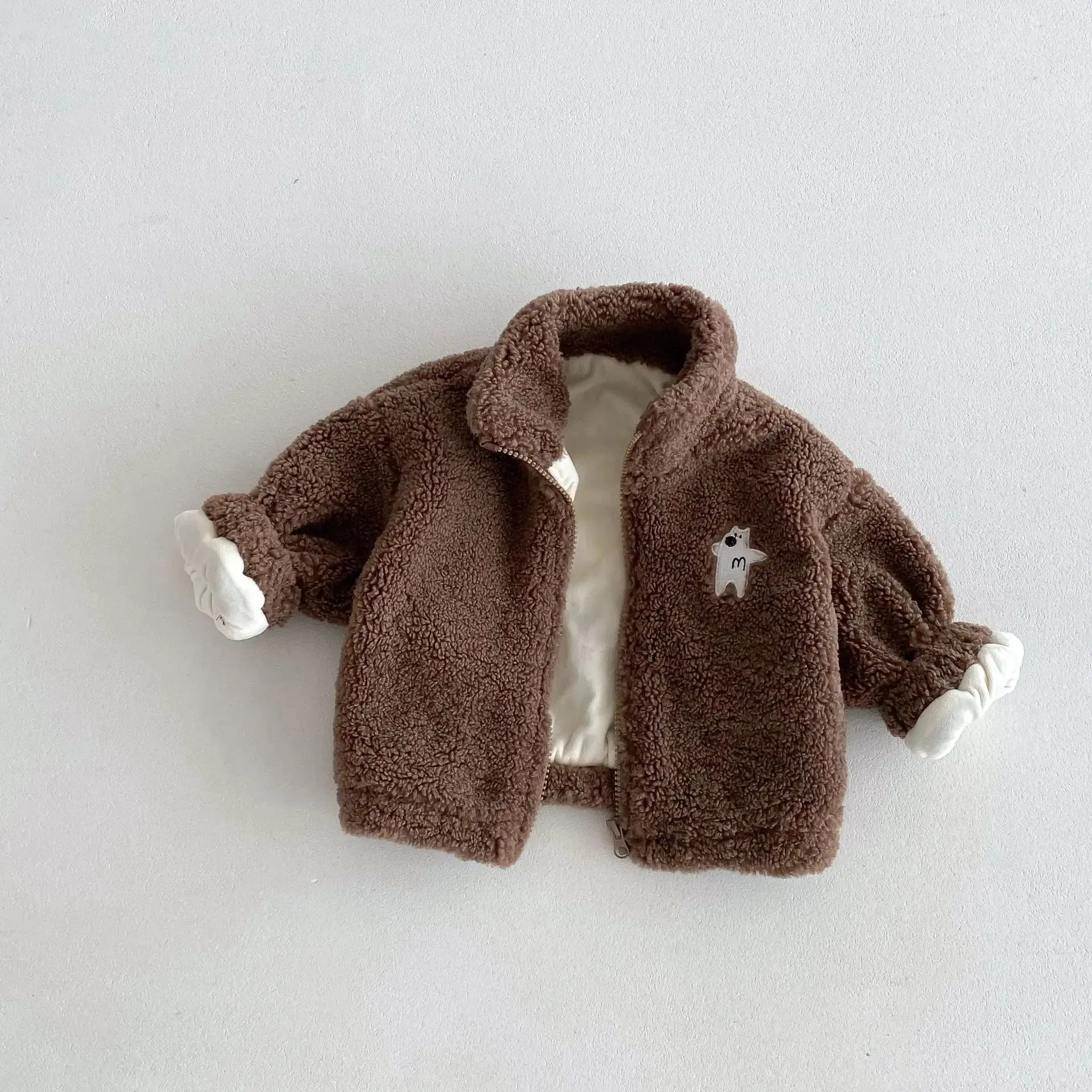 Little Bear Print Sherpa Jacket