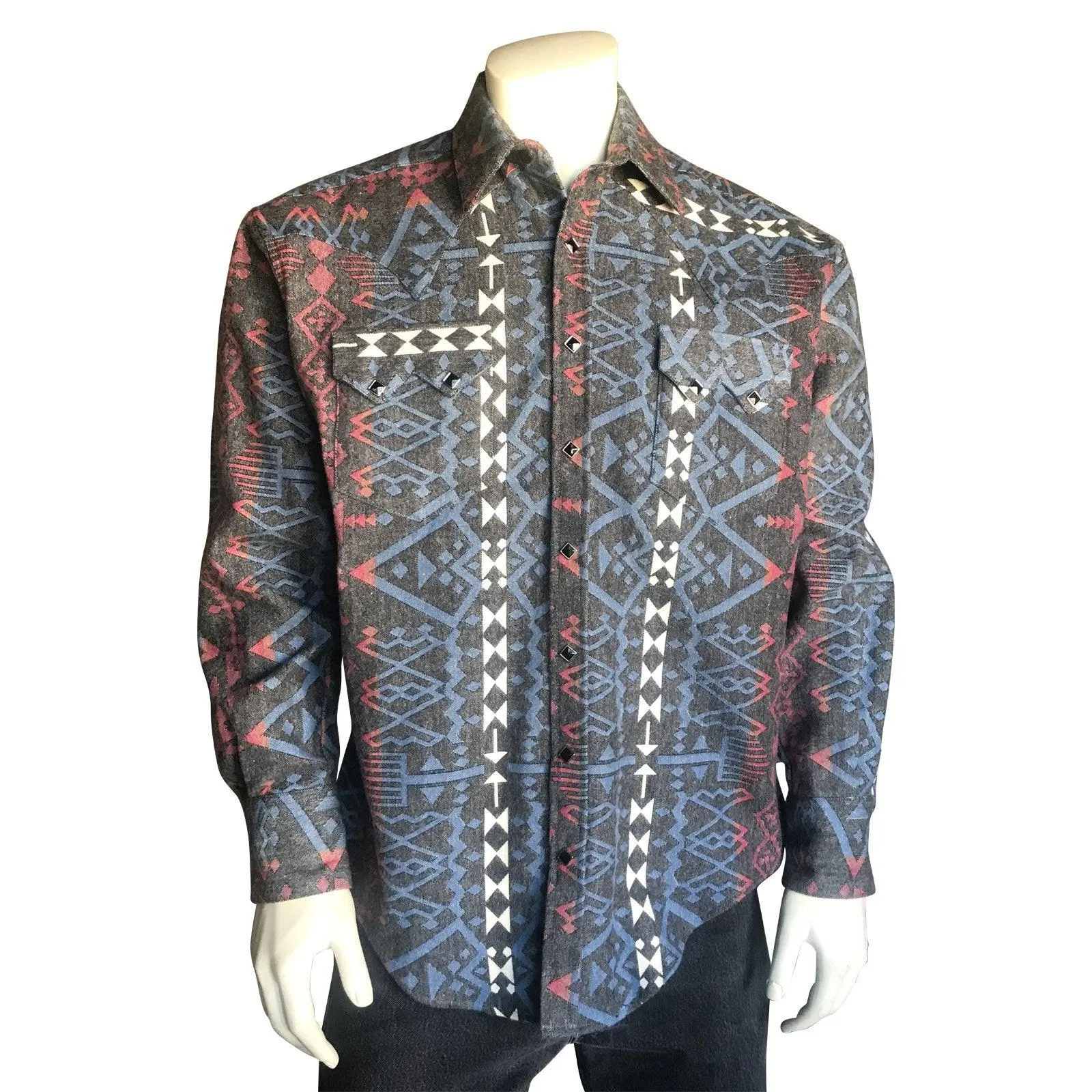 Men's Premium Flannel Jacquard Western Shirt in Black & Red