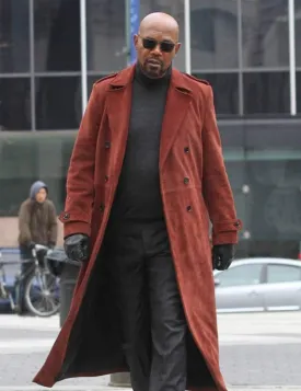 Mens Red Suede Samuel L Jackson Trench Coat