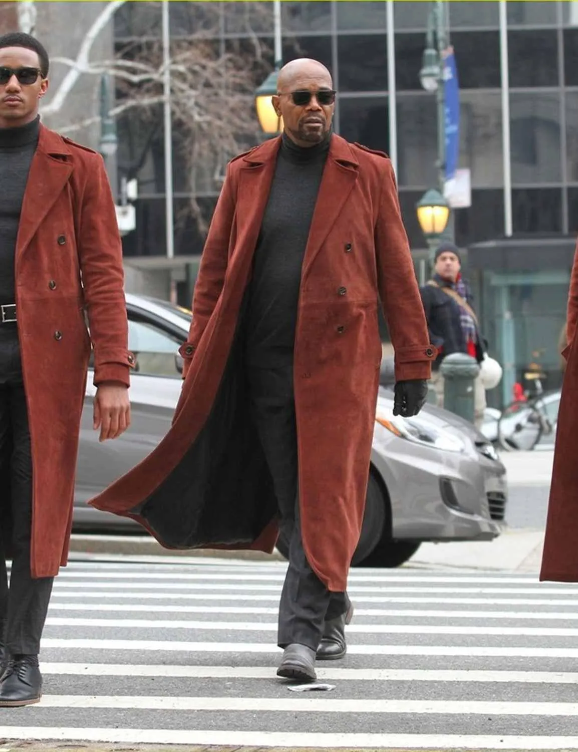 Mens Red Suede Samuel L Jackson Trench Coat