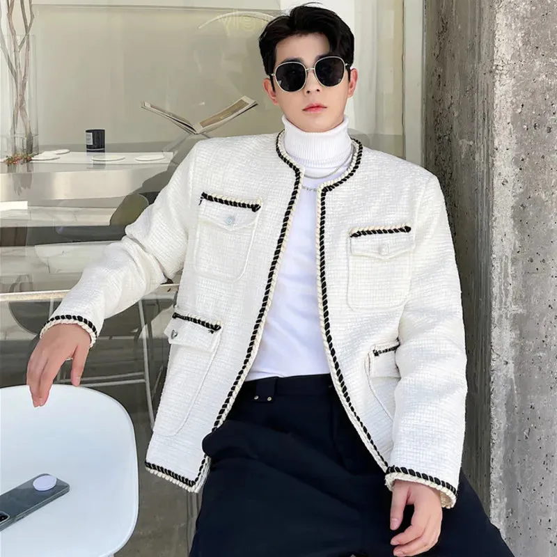 Men's Tweeds Jackets Korean Fashion Multi-pocket Contrast Color Male Short Coats Personality Spring Trend 9Y9911