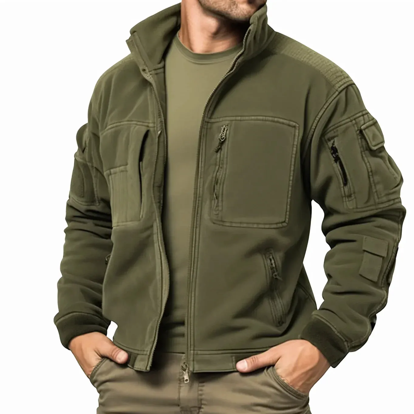 Men's Vintage Polar Fleece Military Cargo Jackets