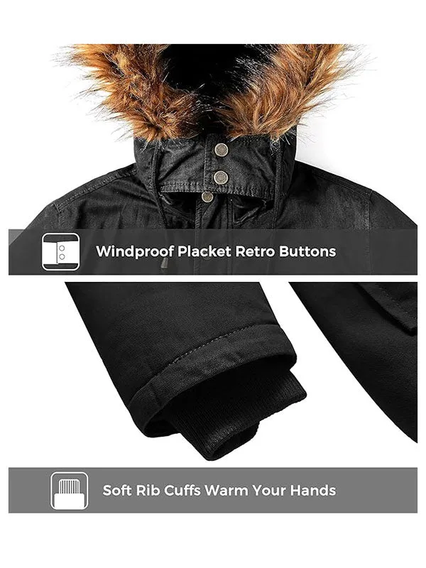 Men's Winter Coat Windproof Military Cotton Jacket Warm Thicken Parka Jacket with Removable Fur Hood