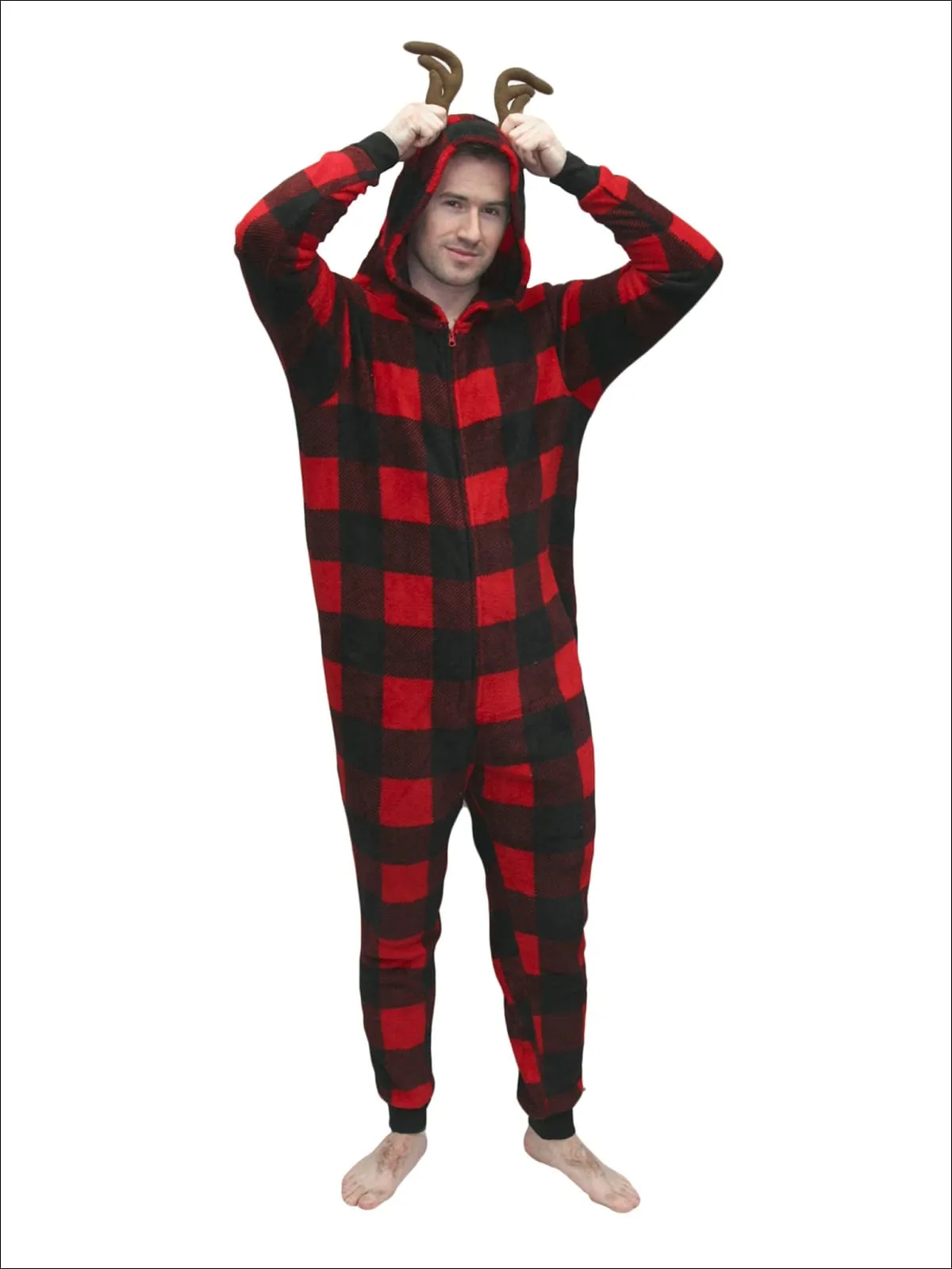 Mens Womens Buffalo Plaid Deer Onesie Pajama