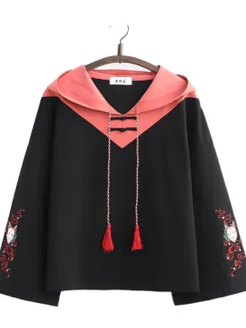 Metaversmall Japanese Harakuju Embroidery Cotton Hooded Sweatshirt Women Summer Vintage Hoodies Korean Female Basic Pullover Top