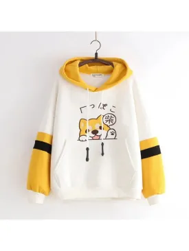 Metaversmall Women Cartoon Dog Embroidery Harajuku Hoodies Sweatshirts 2020 Winter Patchwork Hooded Plus Velvet Pullovers