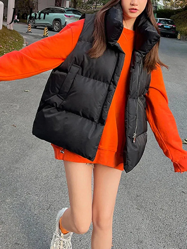 Metaversmall Women Jacket Sleeveless Pocket Loose Female Winter Vest New Fashion Daily Casual Ins Stylish Female Outwear Size M-2XL