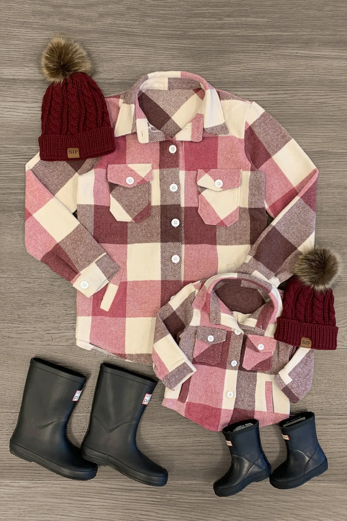 Mom & Me - Burgundy & Cream Plaid Shacket