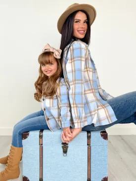 Mommy and Me Blue and Tan Plaid Flannel Shacket