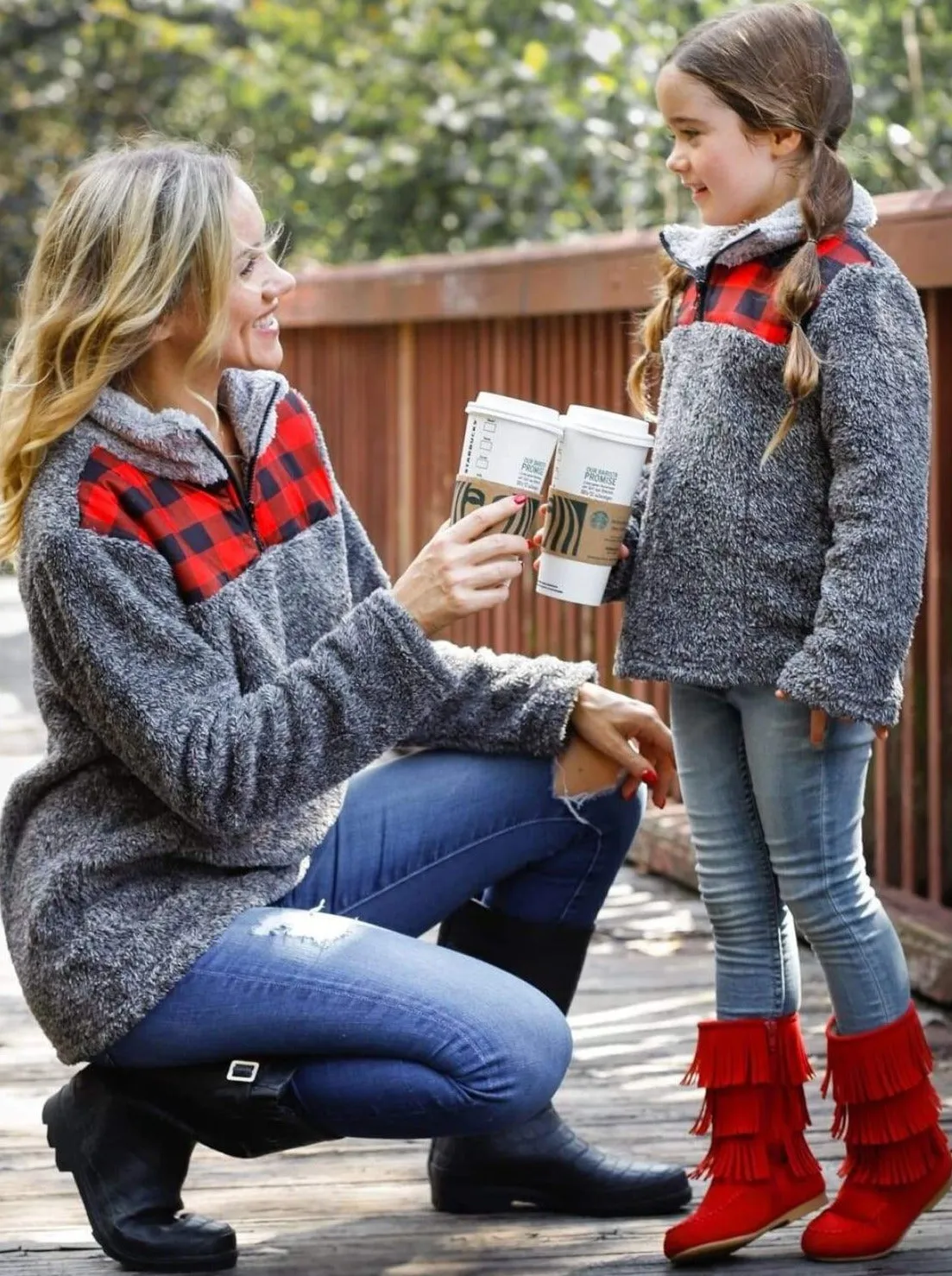 Mommy and Me Fleece Plaid Pullover Sweater