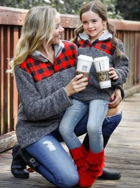 Mommy and Me Fleece Plaid Pullover Sweater