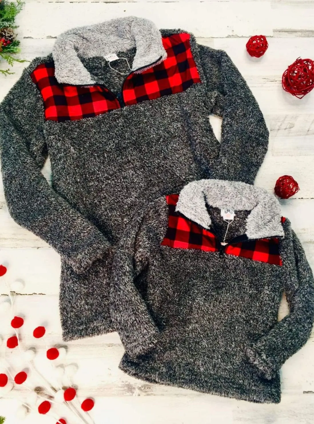 Mommy and Me Fleece Plaid Pullover Sweater