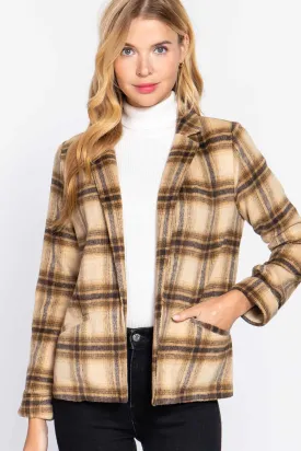 Notched Collar Plaid Jacket