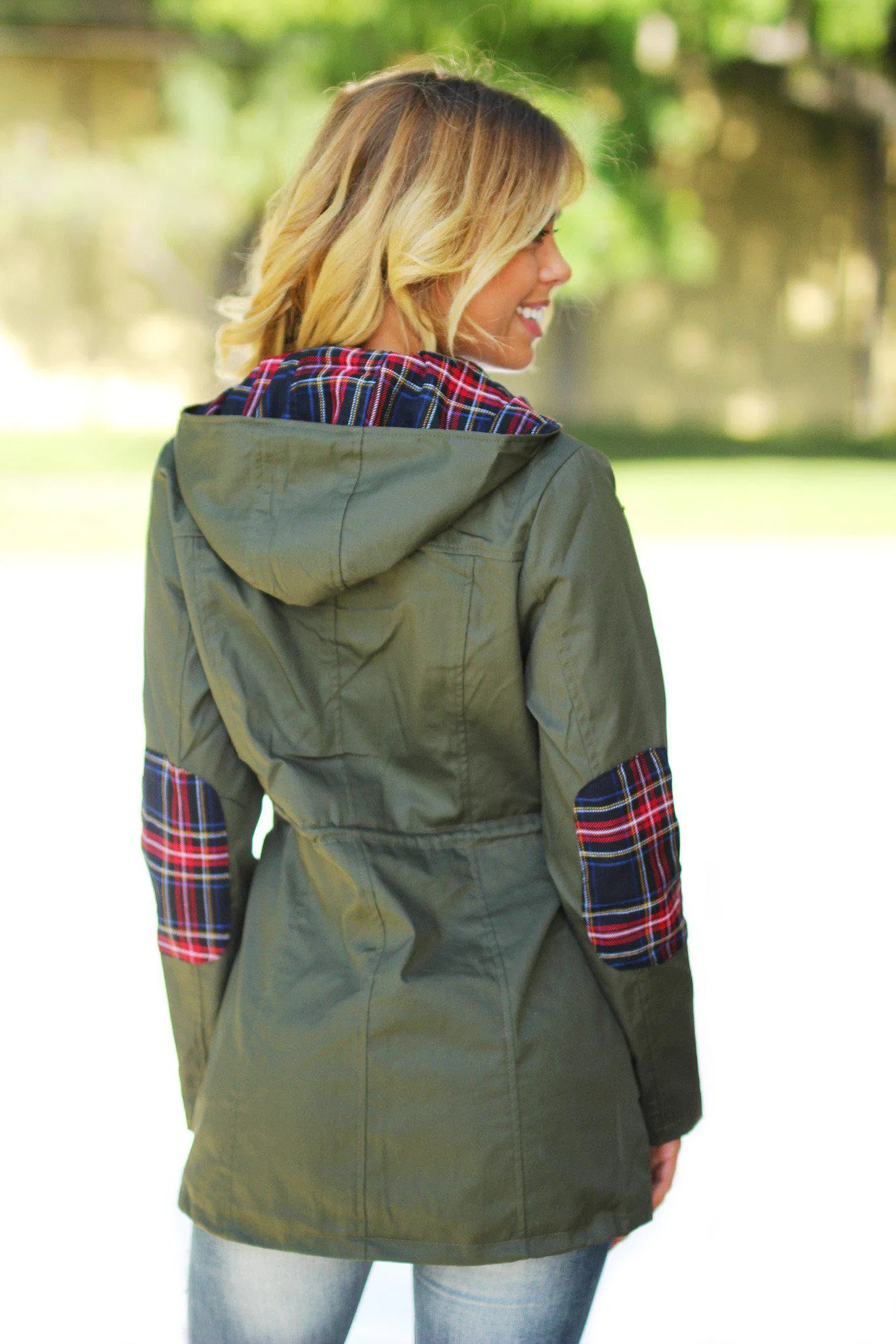 Olive and Plaid Jacket with Hood