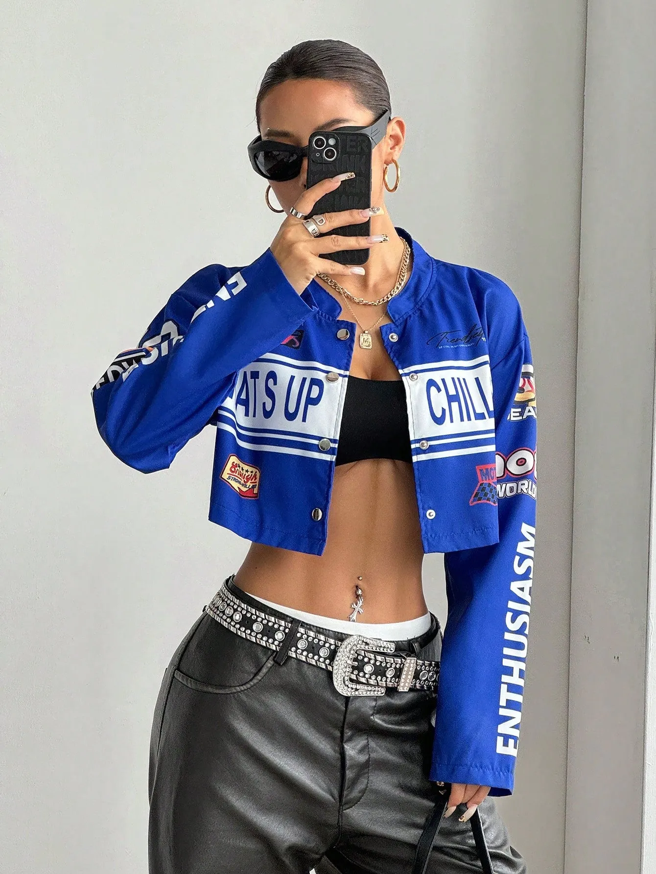 omen's Streetwear Motorcycle Cropped Jacket