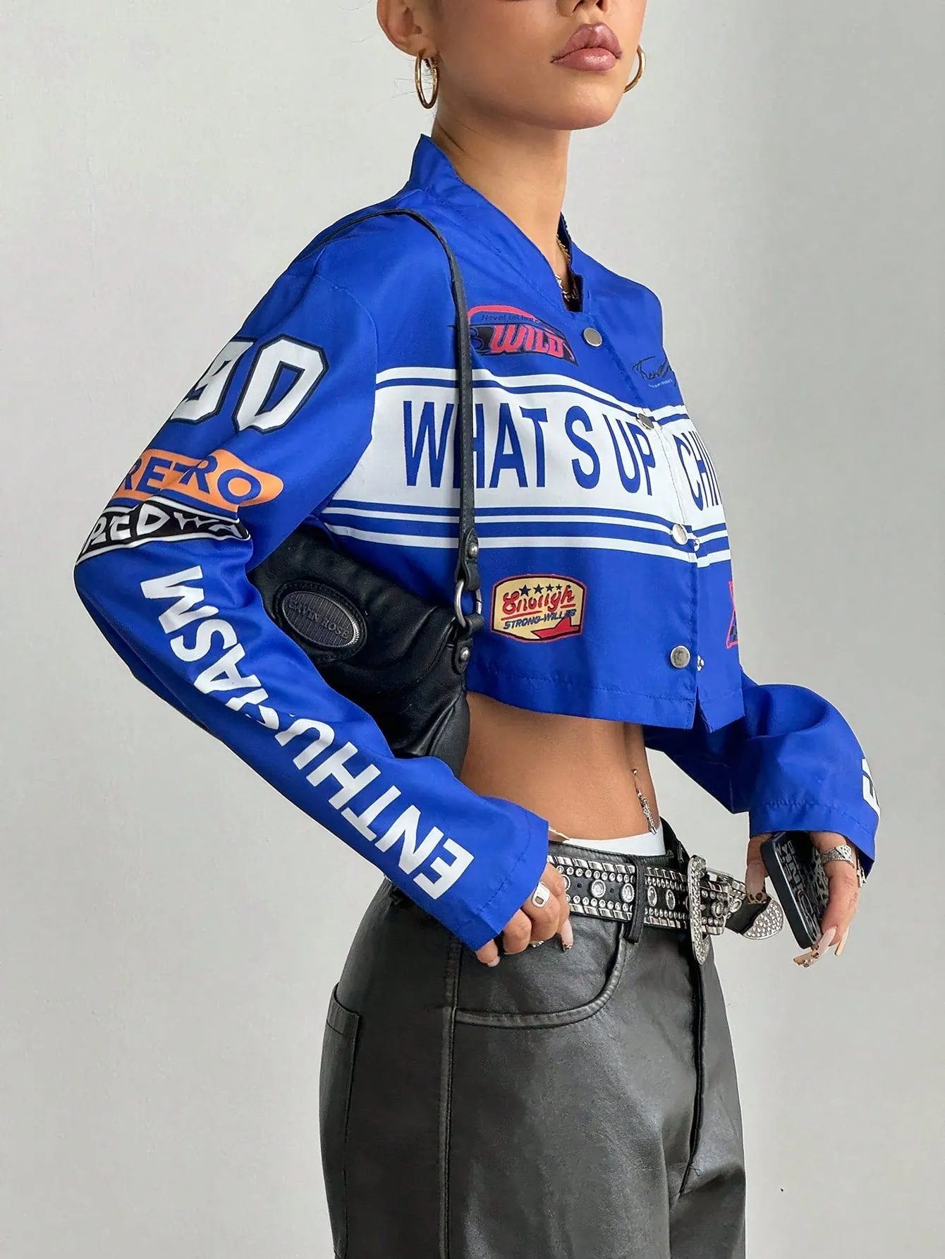 omen's Streetwear Motorcycle Cropped Jacket