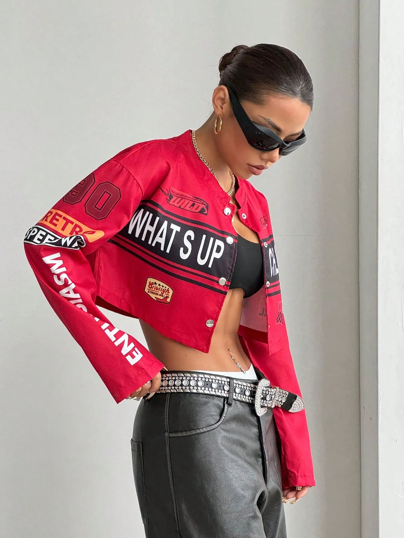 omen's Streetwear Motorcycle Cropped Jacket