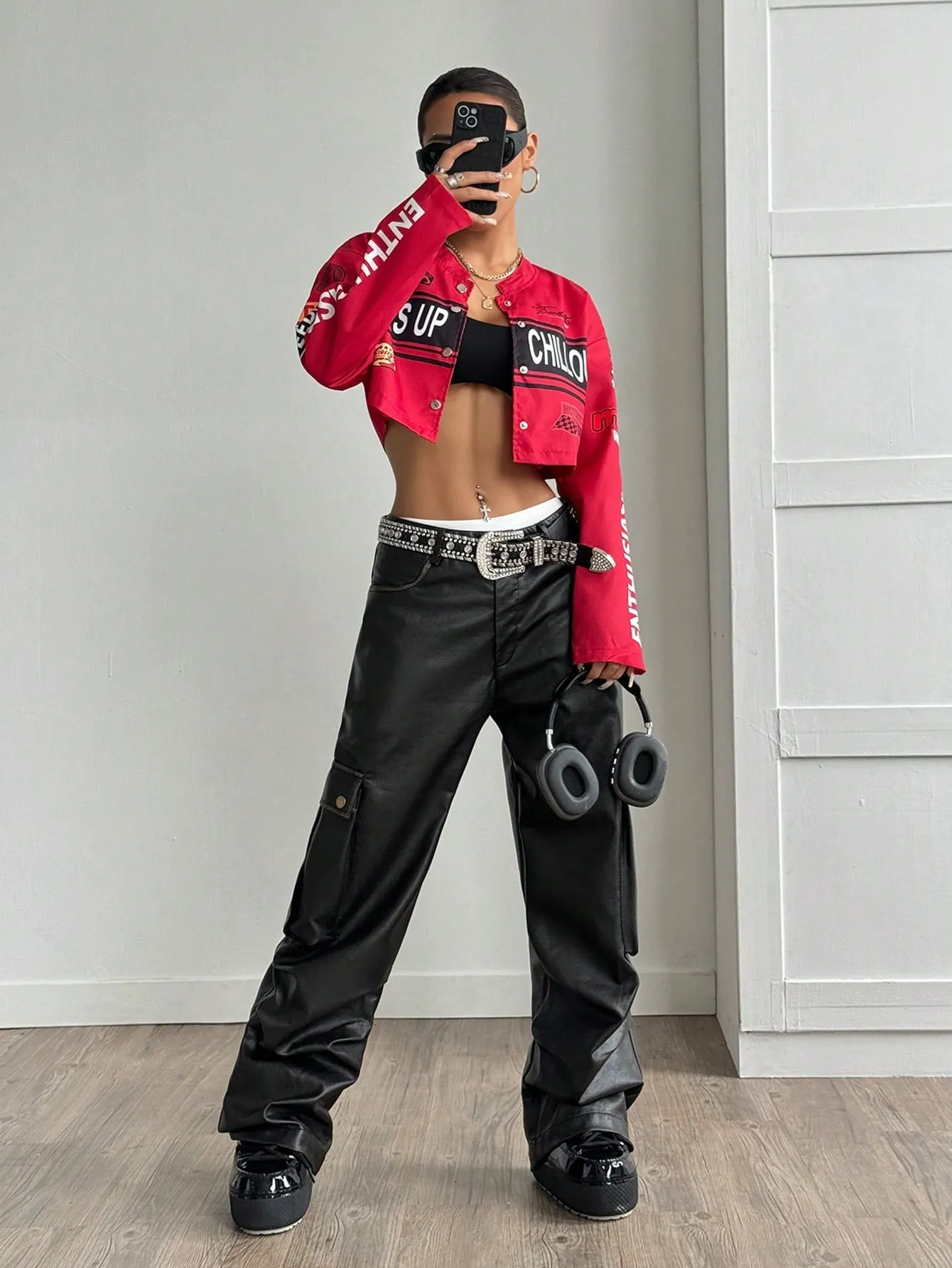 omen's Streetwear Motorcycle Cropped Jacket