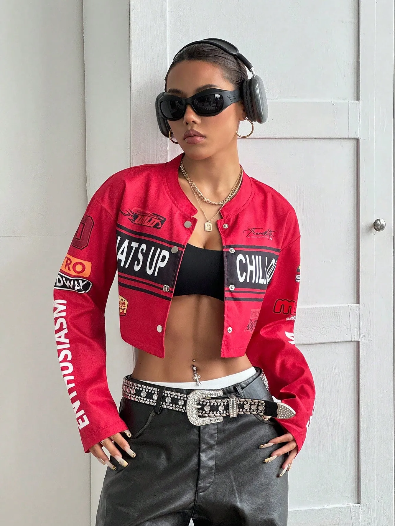 omen's Streetwear Motorcycle Cropped Jacket