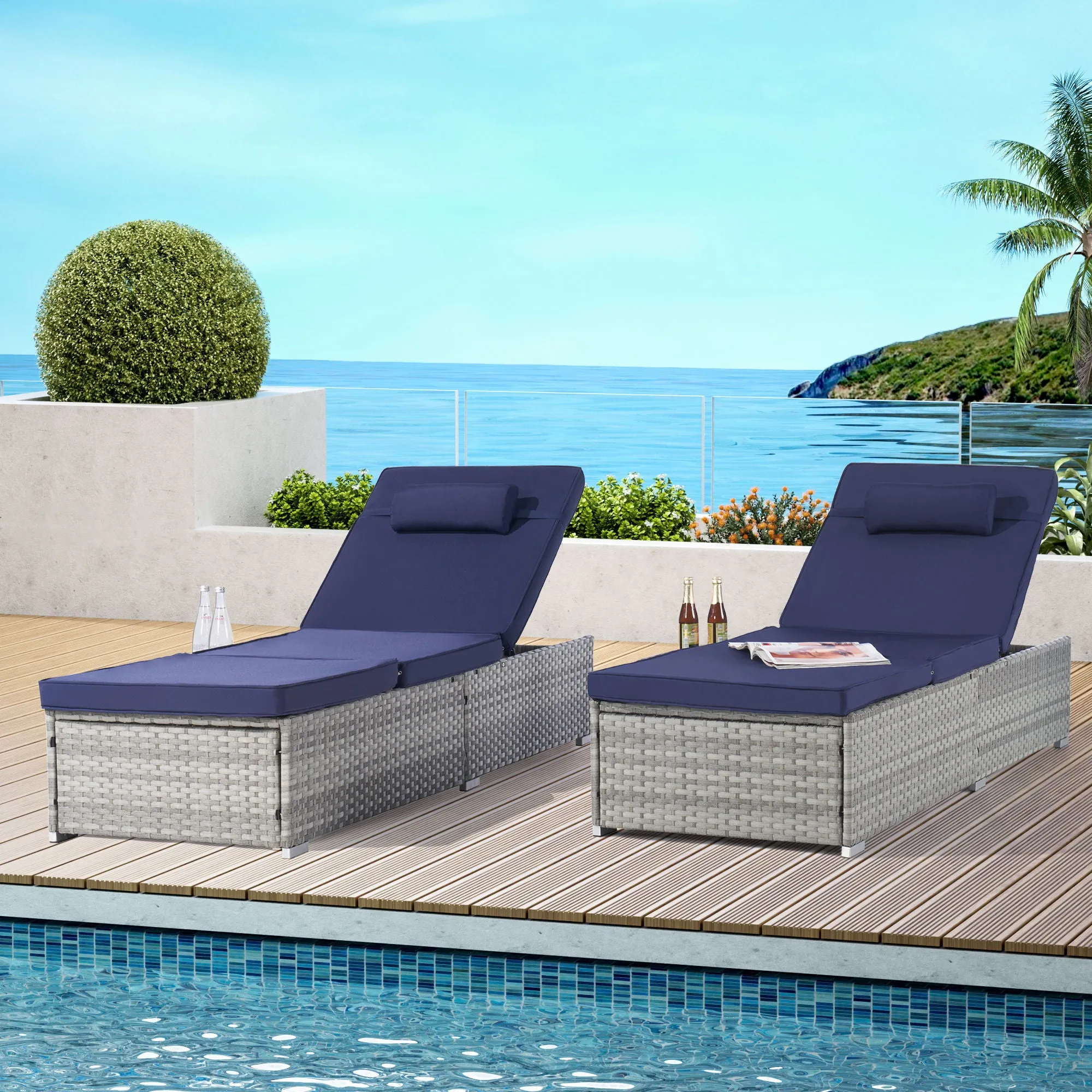 Outdoor Sofa Pe Rattan Furniture Deck Chair - Gray