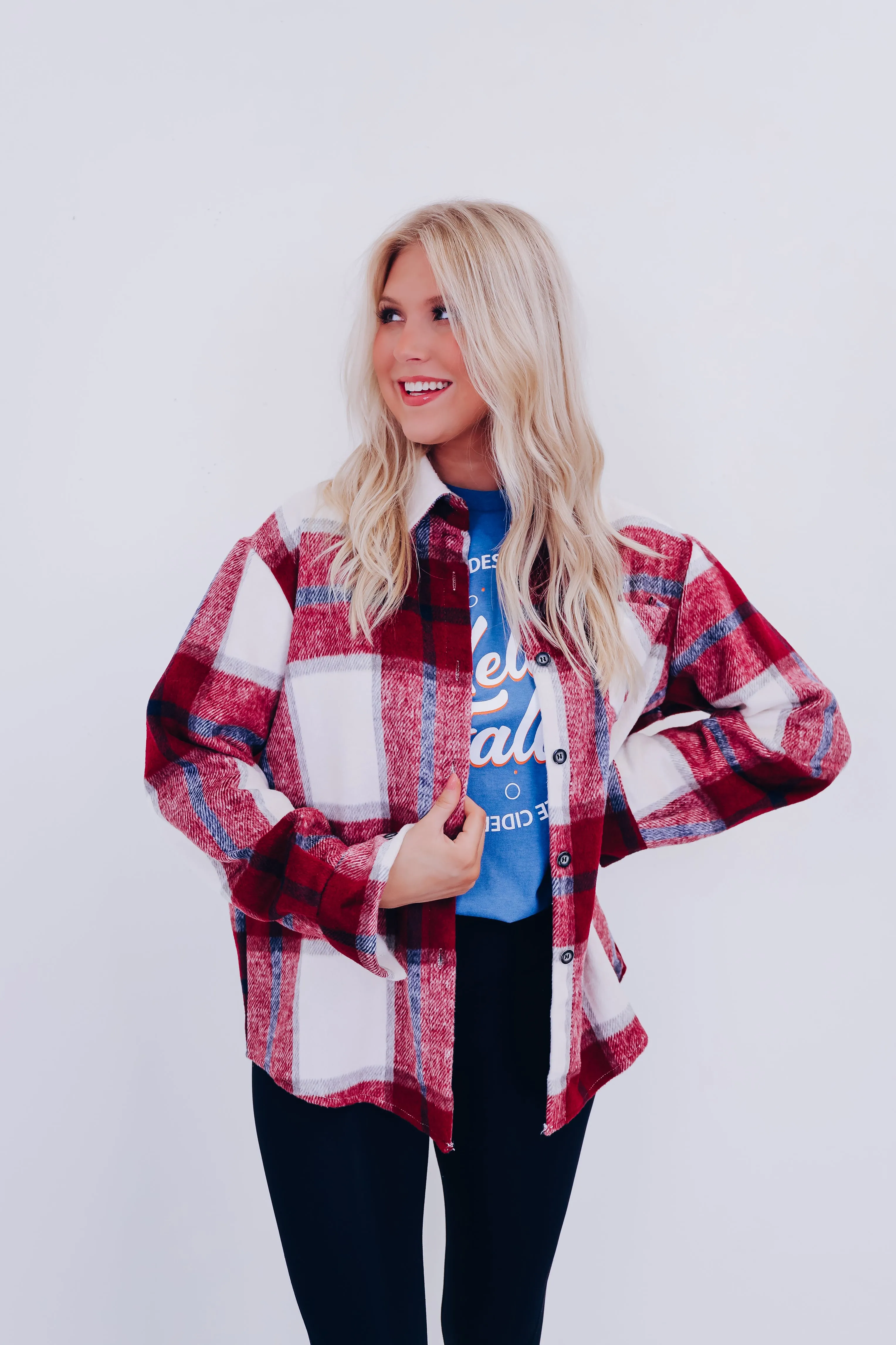 Peppy Plaid Flannel Shacket - Burgundy