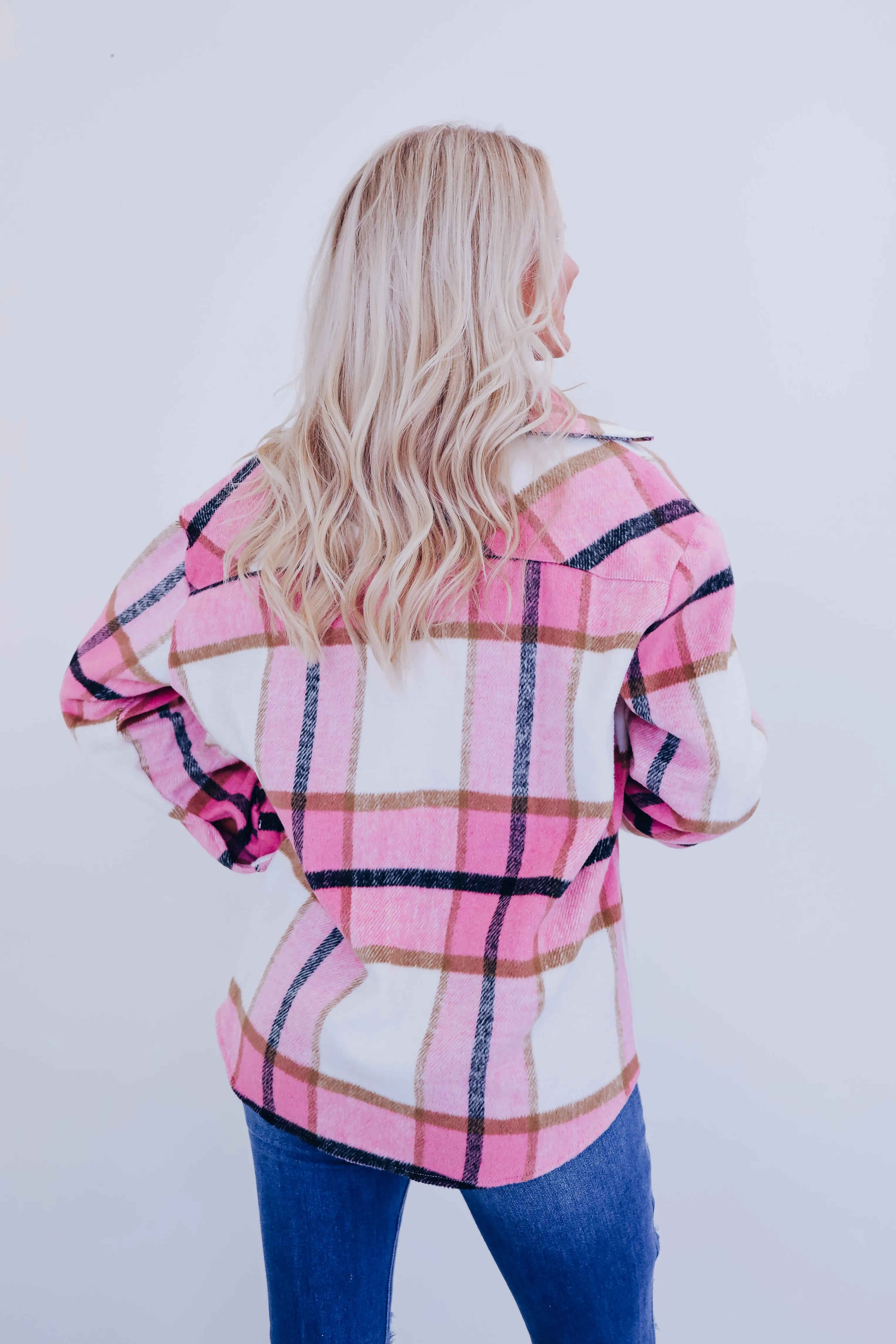 Peppy Plaid Flannel  Shacket - Pink