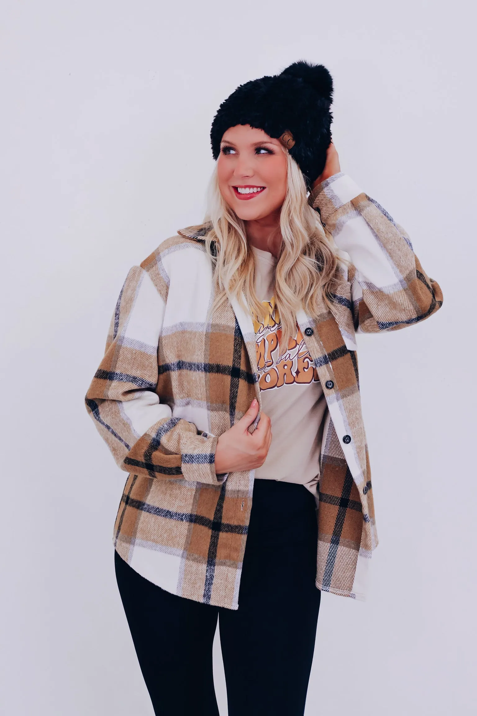 Peppy Plaid Flannel Shacket - Tan