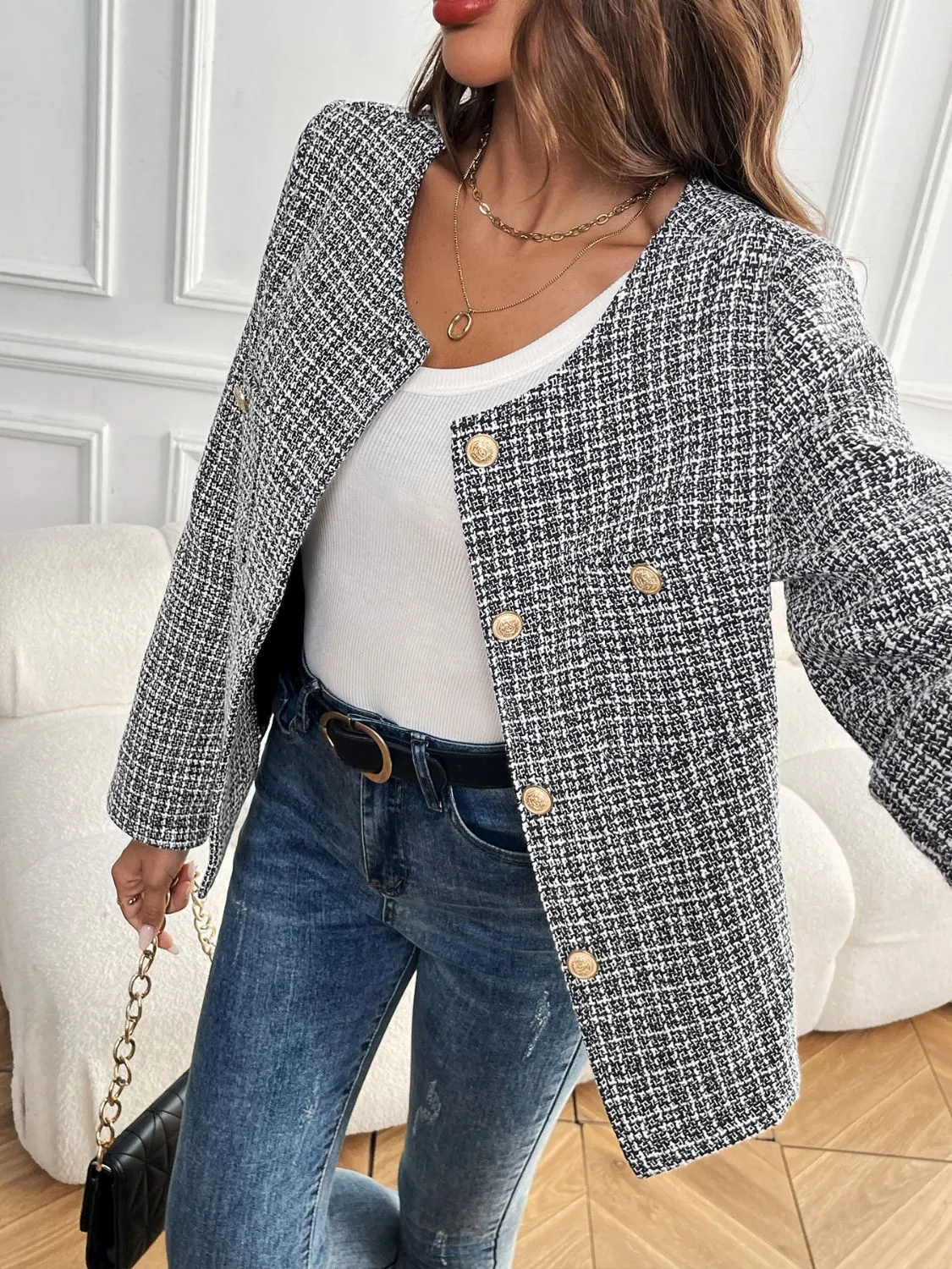 Perfee Plaid Long Sleeve Outerwear