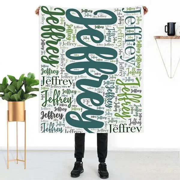 Personalised Family Name Blanket Gift for Kids Babys Women Men Word Cloud Art Design Soft Flannel