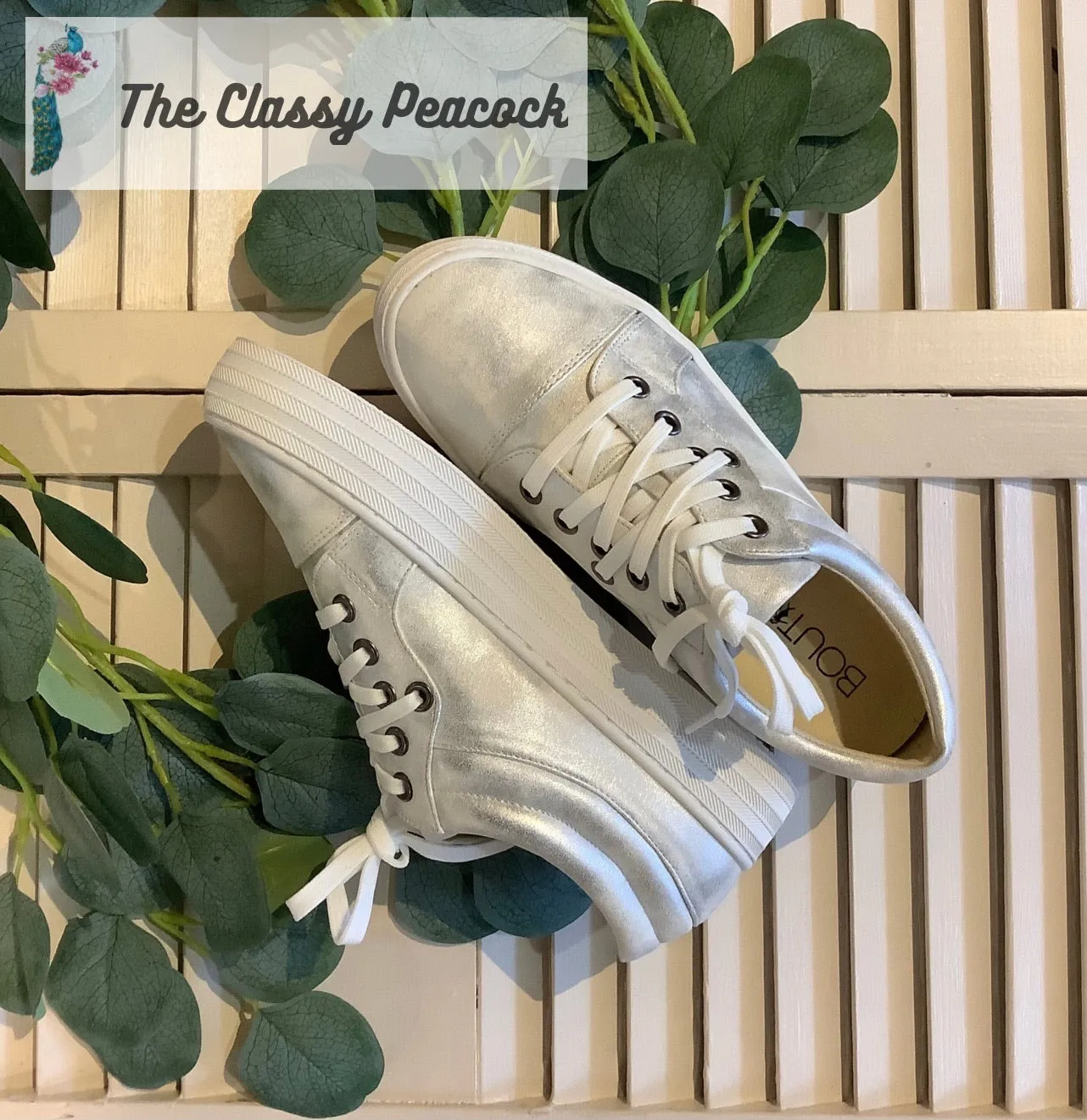 Piña Colada White & Sliver Metallic Sneakers | Boutique by Corkys