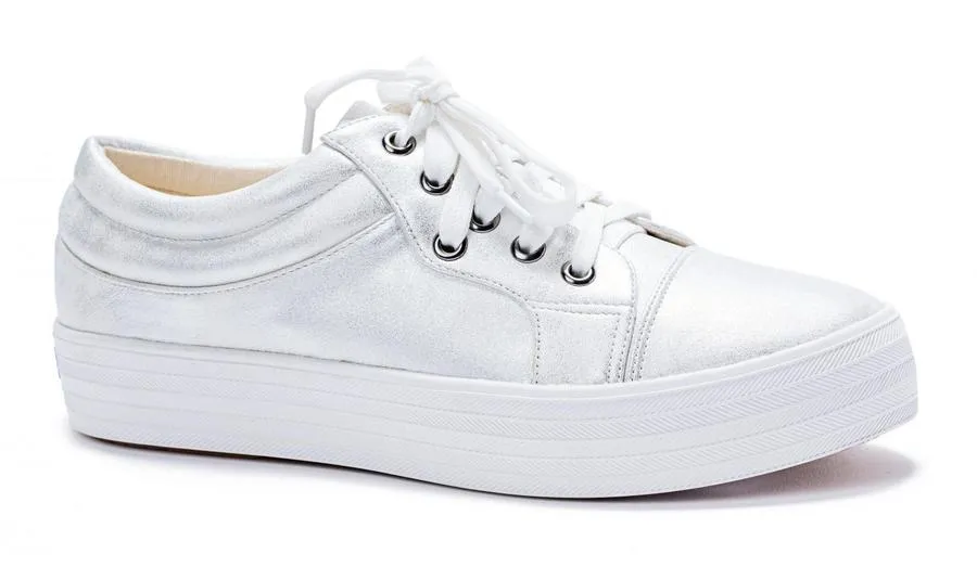 Piña Colada White & Sliver Metallic Sneakers | Boutique by Corkys