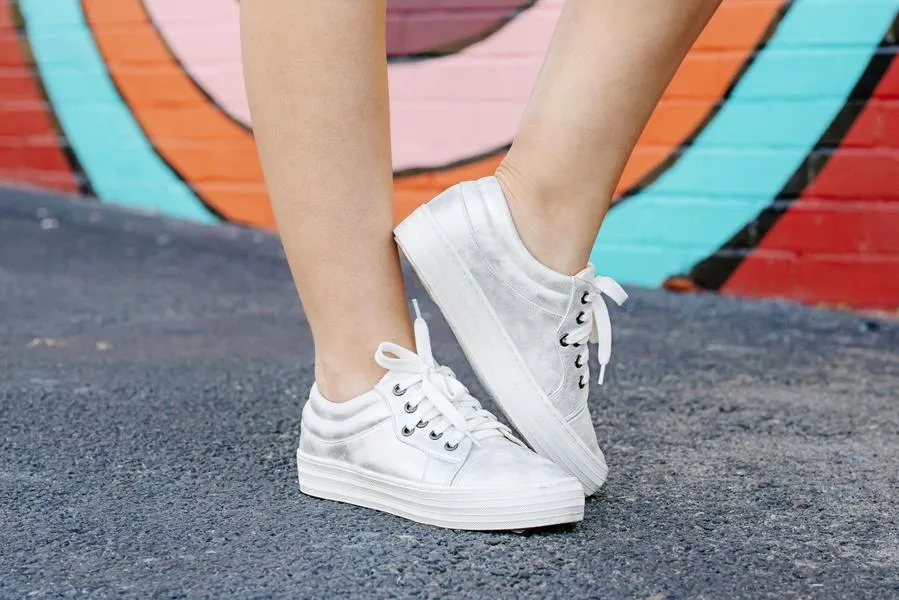 Piña Colada White & Sliver Metallic Sneakers | Boutique by Corkys