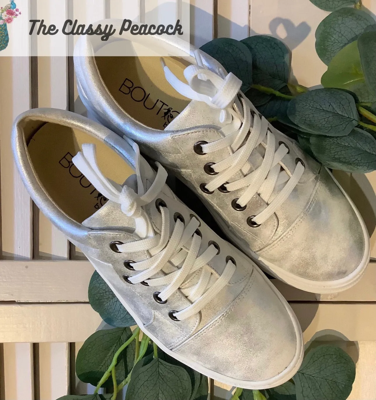 Piña Colada White & Sliver Metallic Sneakers | Boutique by Corkys