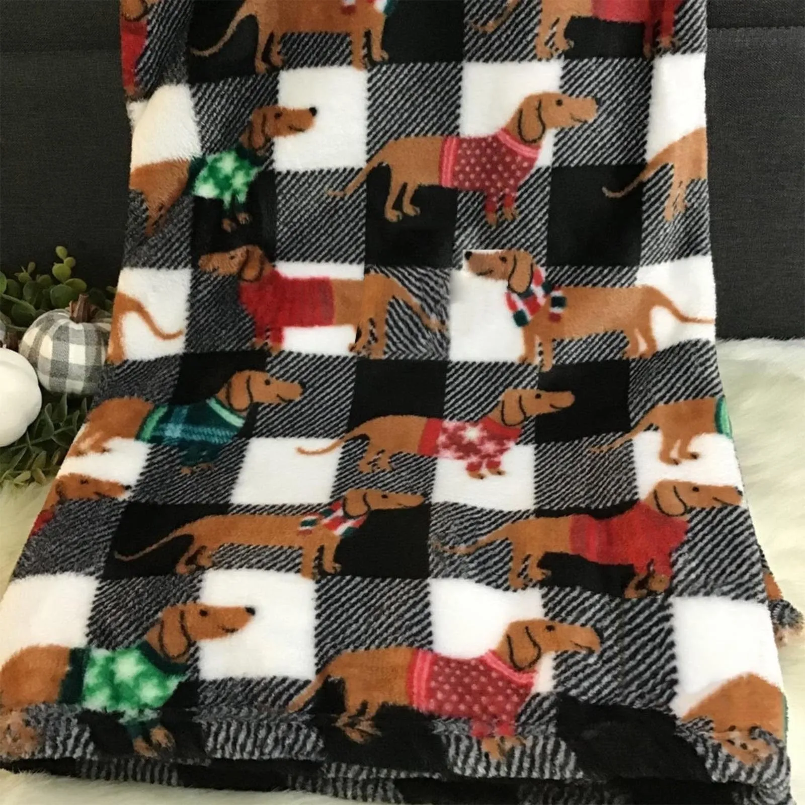 Plaid Dachshund Throw Blanket