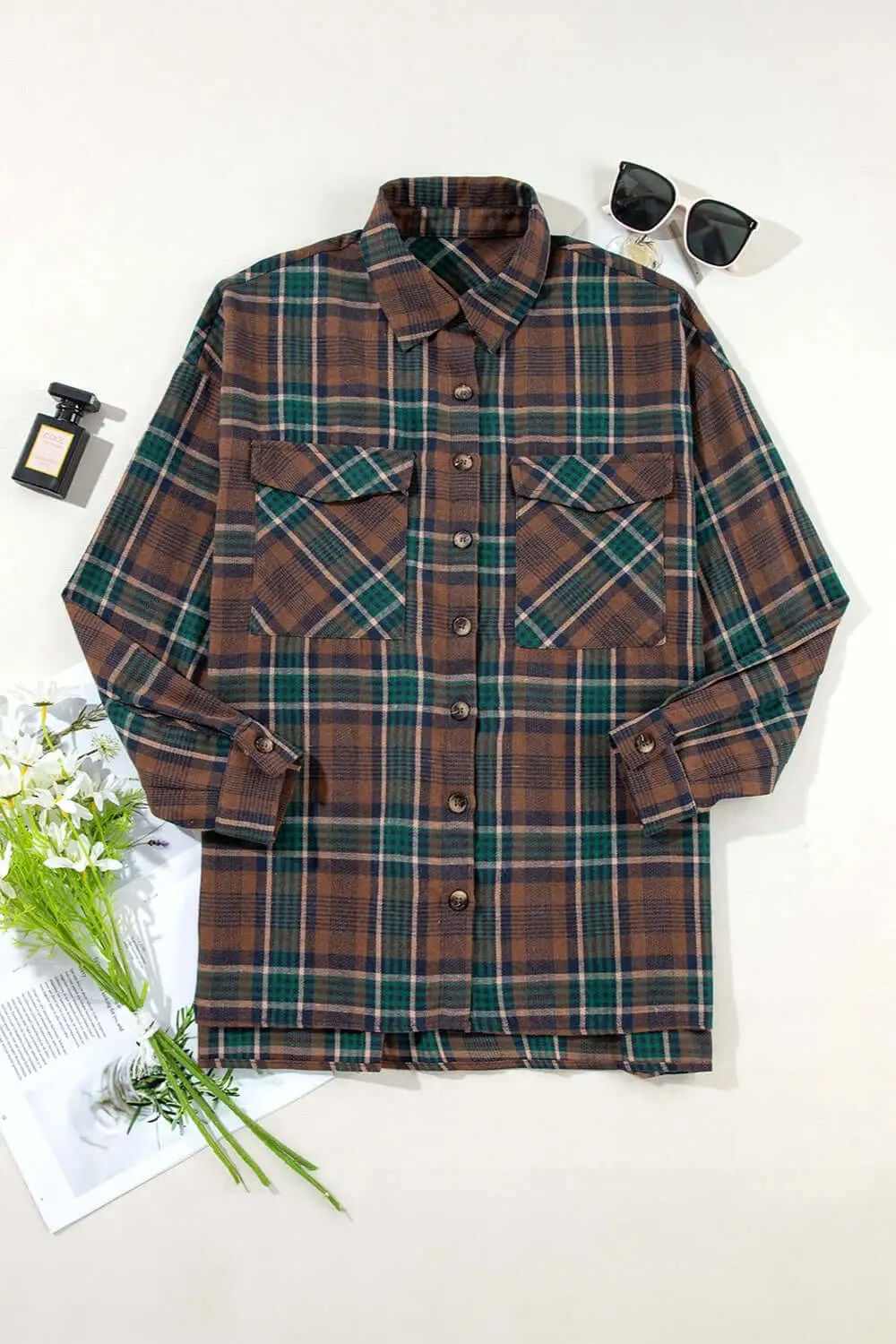 Plaid Long Sleeve Button Up Jacket