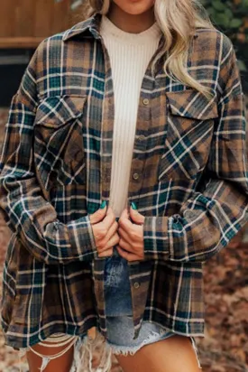 Plaid Long Sleeve Button Up Jacket