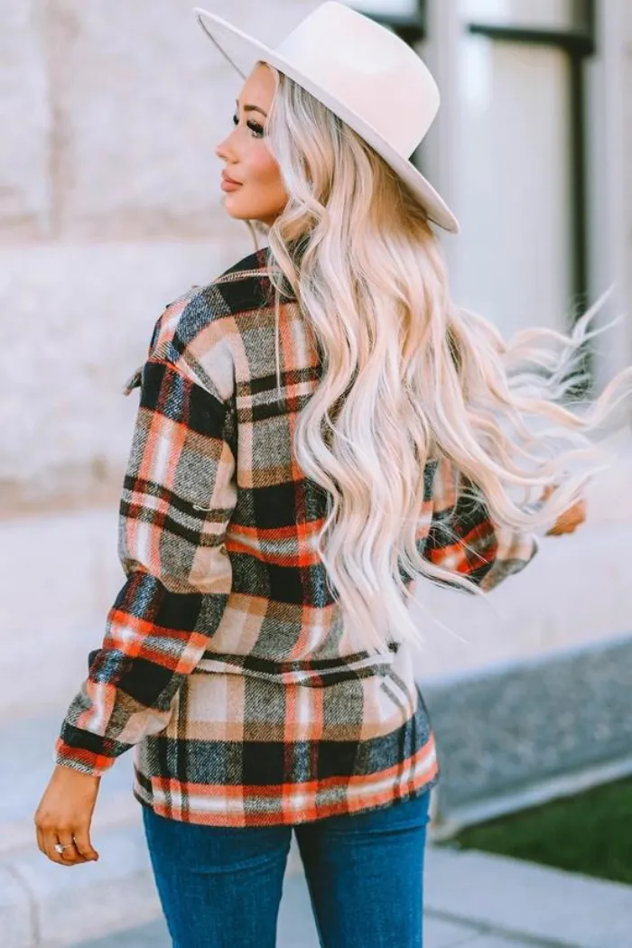 Plaid Print Pocketed Shacket