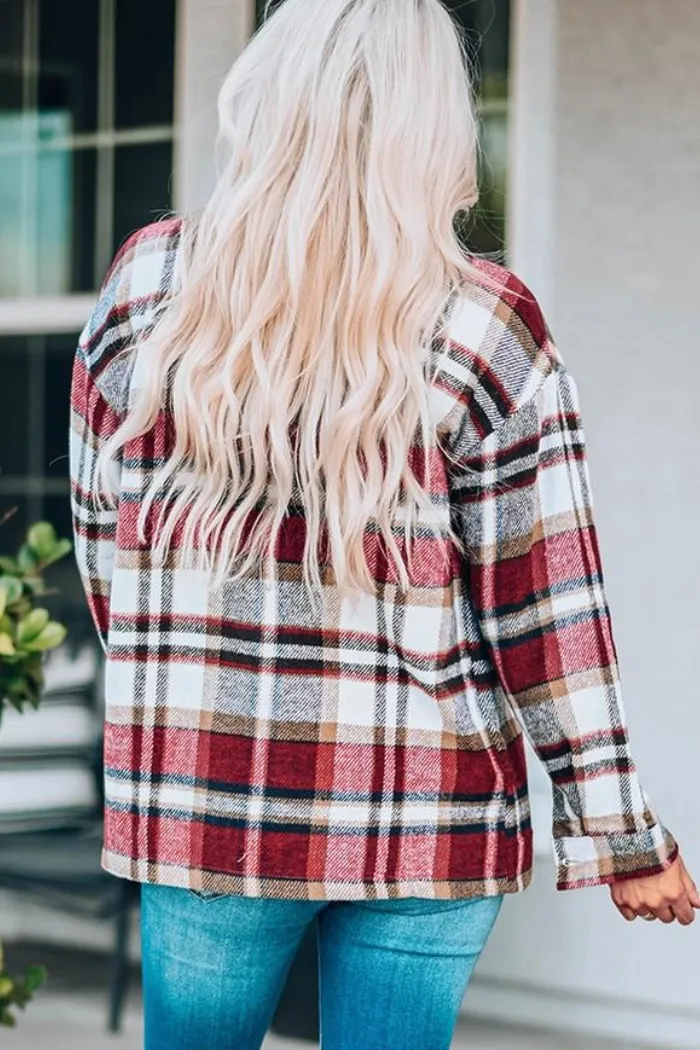 Plaid Print Pocketed Shacket