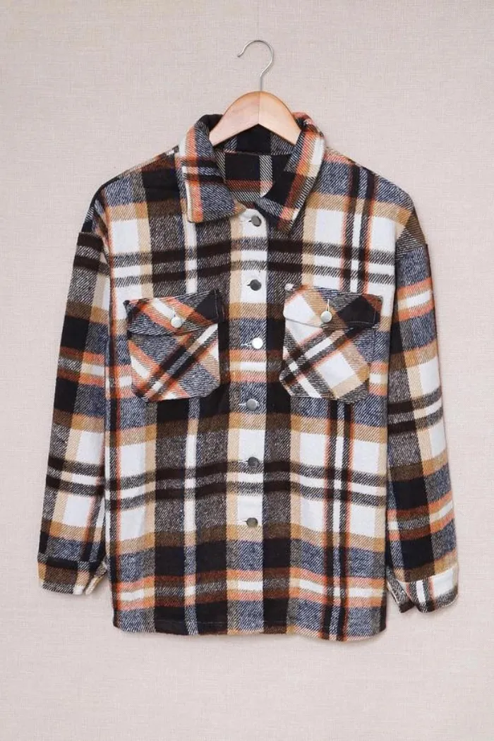 Plaid Print Pocketed Shacket