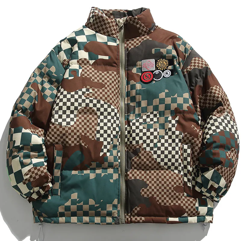 PopFlying Camouflage Winter Coat Irregular Lattice