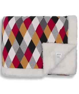 Rainbow - Multicolor Cotton Knitted Double Bed Blanket layered with Warm Sherpa Fabric