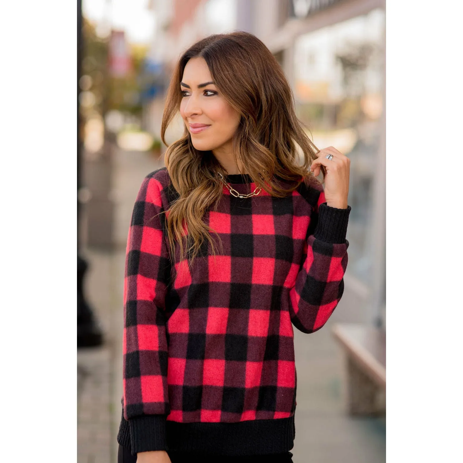 Ribbed Buffalo Check Sweatshirt