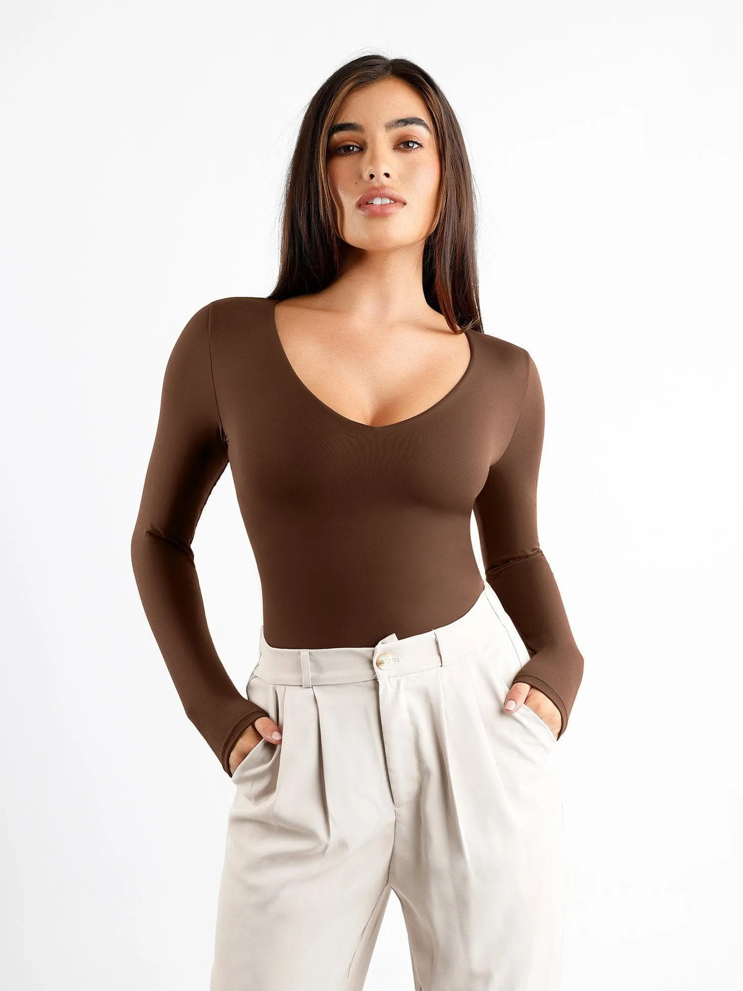 Shapewear CloudSense Long Sleeve V-Neck Sculpting Bodysuit