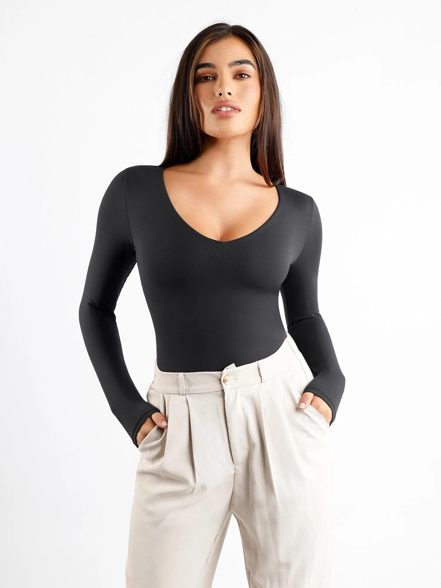 Shapewear CloudSense Long Sleeve V-Neck Sculpting Bodysuit