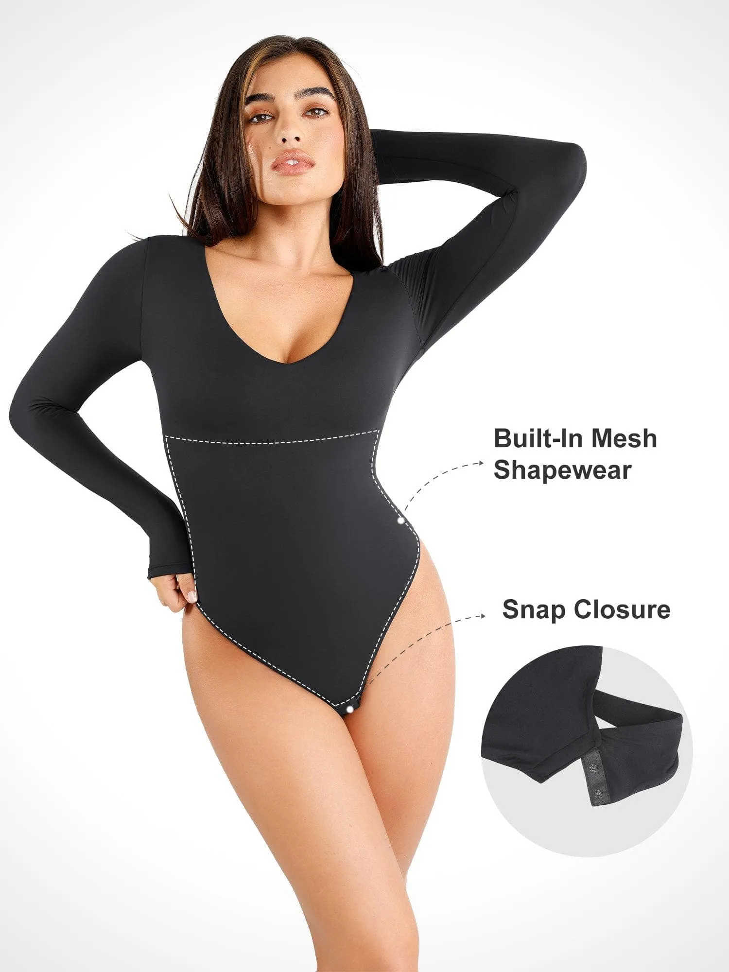 Shapewear CloudSense Long Sleeve V-Neck Sculpting Bodysuit